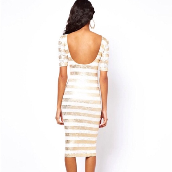 ASOS gold striped midi dress Sold Out - Picture 1 of 7